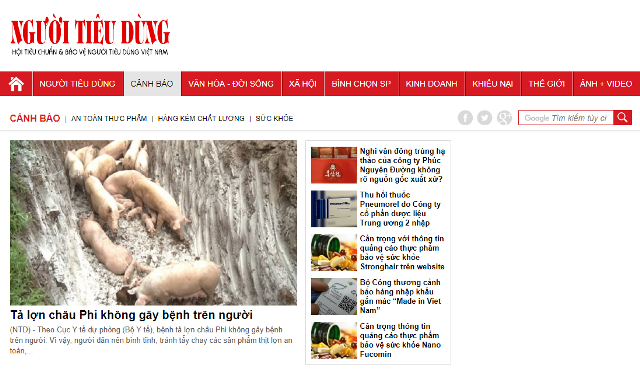 Ảnh chụp màn hình giao diện Báo điện tử Người Tiêu dùng. 