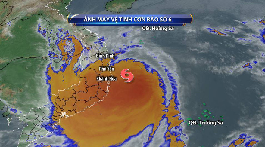 Vị trí tâm bão lúc 18 giờ hôm nay (10/11). Ảnh: VTV
