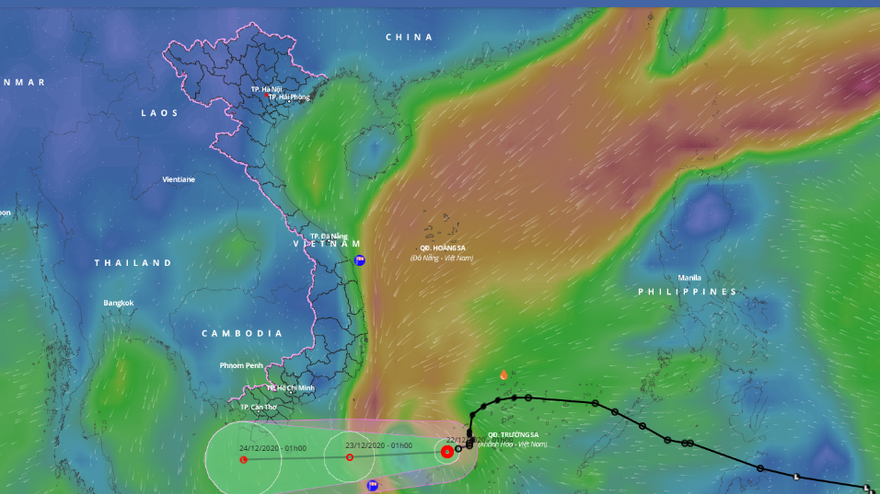 Dự báo đường đi và vùng ảnh hưởng của áp thấp nhiệt đới suy yếu từ bão số 14.
