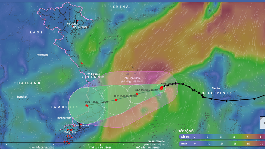 Dự báo đường đi và vùng ảnh hưởng của bão số 10. 