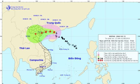 Dự báo mới nhất về đường đi và vùng ảnh hưởng của bão số 3.
