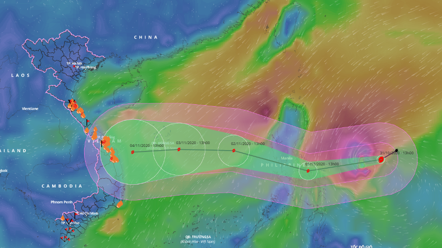 Siêu bão Goni đang đạt cường độ mạnh nhất vào ngày hôm nay với sức mạnh cấp 17, giật cấp 17.