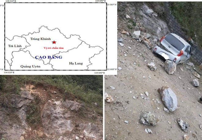 Tâm chấn trận động đất lúc 6h49 phút sáng nay tại huyện Trùng Khánh, Cao Bằng (ảnh nhỏ)