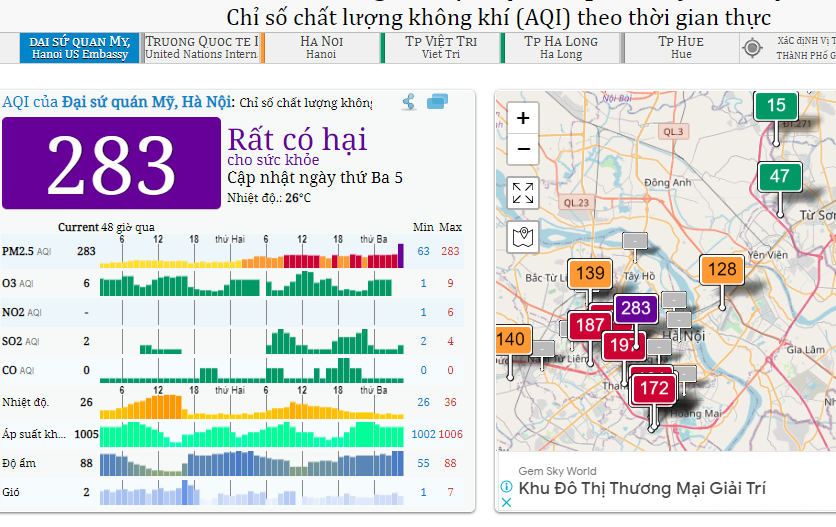 Hà Nội lại ô nhiễm không khí rất nghiêm trọng