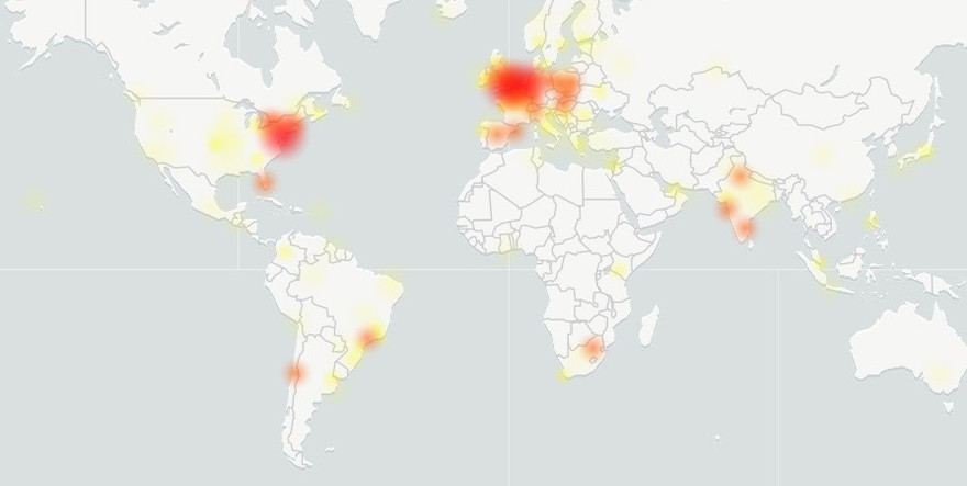 Bản đồ những khu vực gặp sự cố Gmail trong 24 giờ qua.