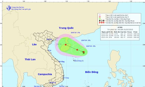 Ảnh đường đi và vị trí của vùng áp thấp nhiệt đới.