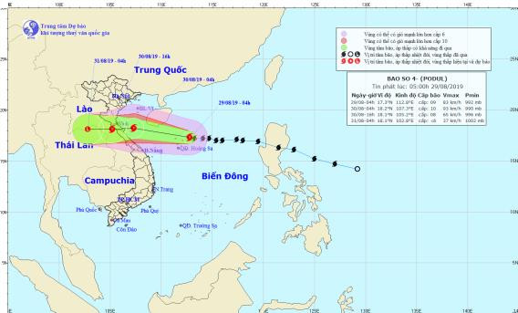 Dự báo đường đi của bão Podul (bão số 4).