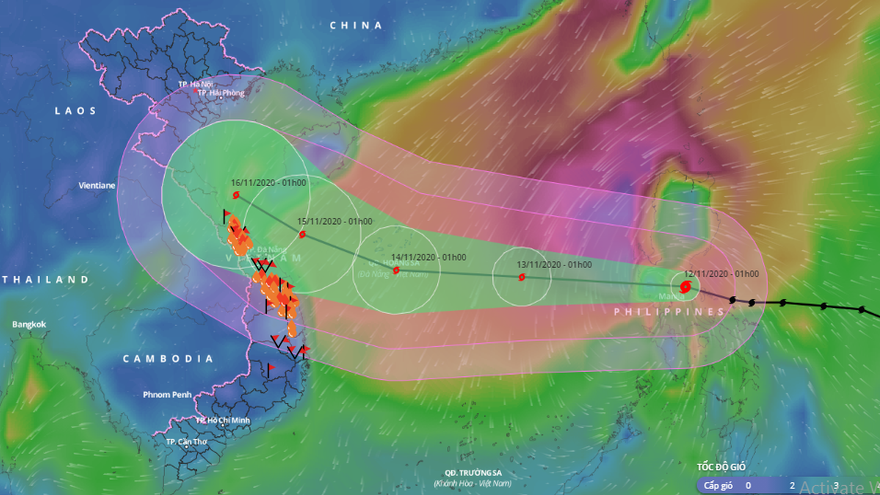 Dự báo hướng đi và vùng ảnh hưởng của bão số 13.