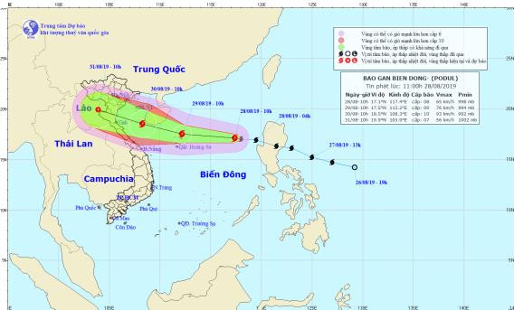 Dự báo vị trí và mô tả đường đi của bão Podul thời điểm hiện tại