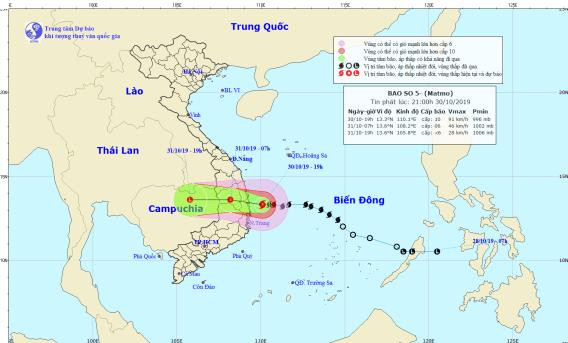 Dự báo đường đi và vùng ảnh hưởng của bão số 5.