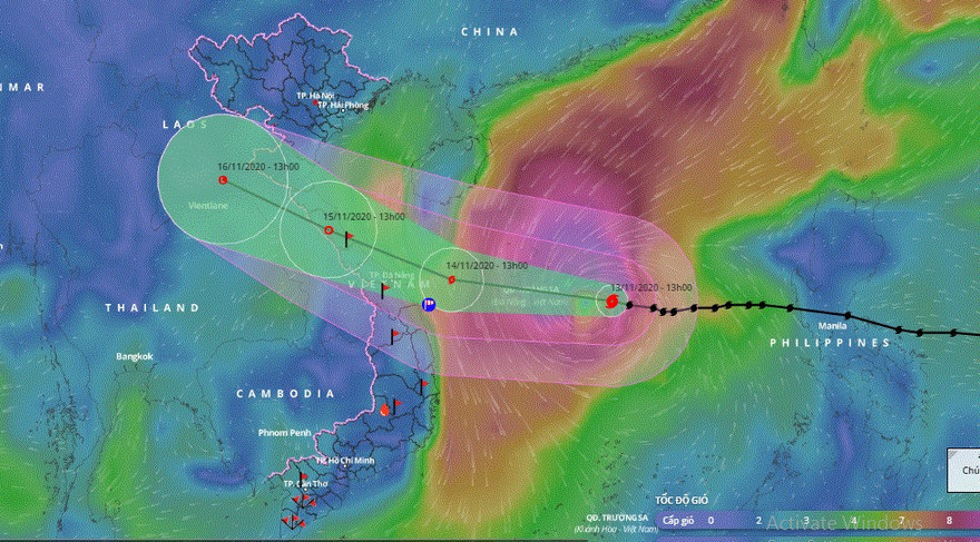 Từ sáng mai, các tỉnh Hà Tĩnh - Quảng Nam bắt đầu có gió mạnh do bão số 13.