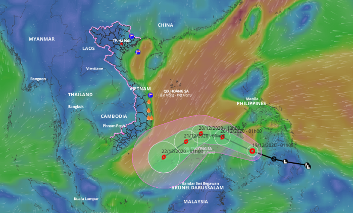 Dự báo đường đi và vùng ảnh hưởng của bão số 14.