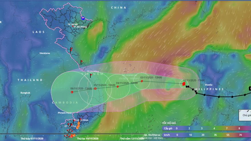 Dự báo đường đi và vùng ảnh hưởng của bão số 10.