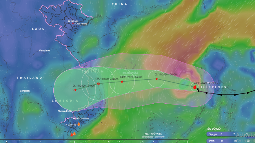 Dự báo đường đi và vùng ảnh hưởng của bão số 10. 