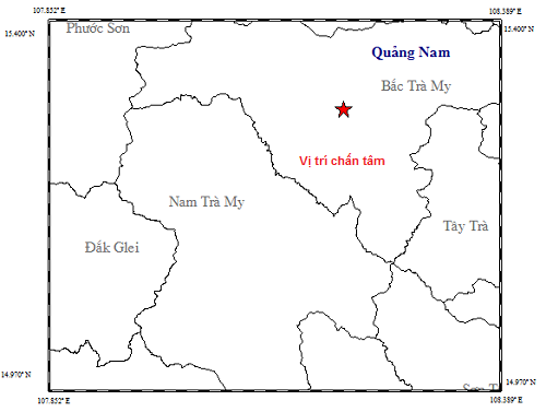 Địa điểm xảy ra trận động đất 3,8 độ richter trưa nay.