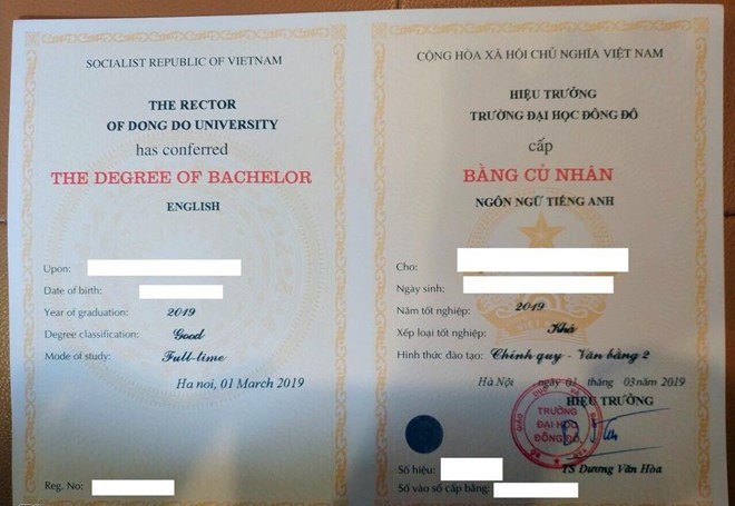 Hủy kết quả người học dùng văn bằng 2 ngôn ngữ Anh của đại học Đông Đô