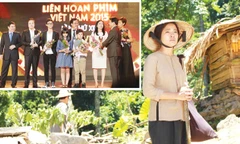 Nữ diễn viên chính xuất sắc Đỗ Thúy Hằng - Phim “Những đứa con của làng” và phim “Cuộc đời của Yến” (ảnh lớn); Đoàn làm phim “Tôi thấy hoa vàng trên cỏ xanh” nhận giải Bông sen vàng (ảnh nhỏ).