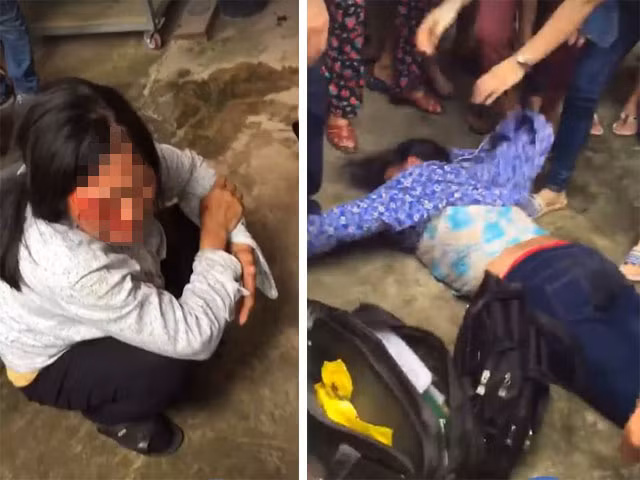 Bà Bảy và bà Phúc bị người dân ở Sóc Sơn hành hung vì nghi bắt cóc trẻ con. 