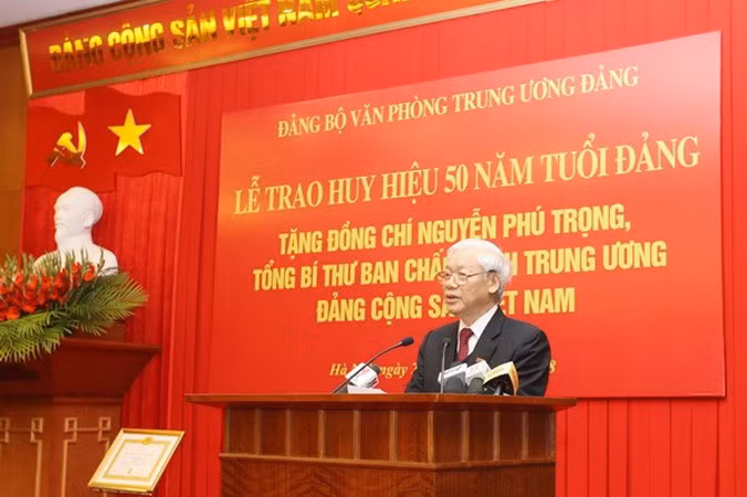 Tổng Bí thư Nguyễn Phú Trọng phát biểu tại buổi lễ. Ảnh: Trí Dũng/TTXVN.