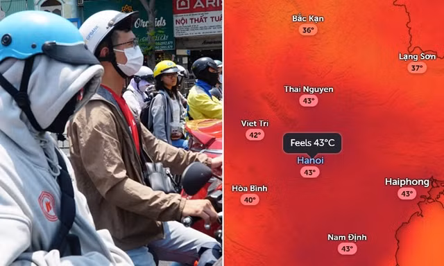 Người dân Hà Nội che nắng khi nhiệt độ ngoài trời tăng cao
