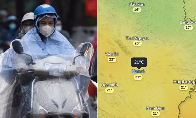 Người dân Hà Nội đi dưới mưa do không khí lạnh