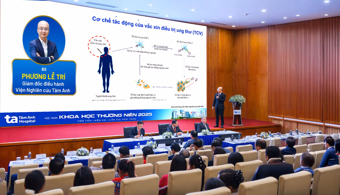 BS Phương Lễ Trí chia sẻ về hiện trạng ung thư tại Việt Nam và tiềm năng của vắc xin điều trị ung thư tại Hệ thống Bệnh viện Đa khoa Tâm Anh. Ảnh: Viện Nghiên cứu Tâm Anh