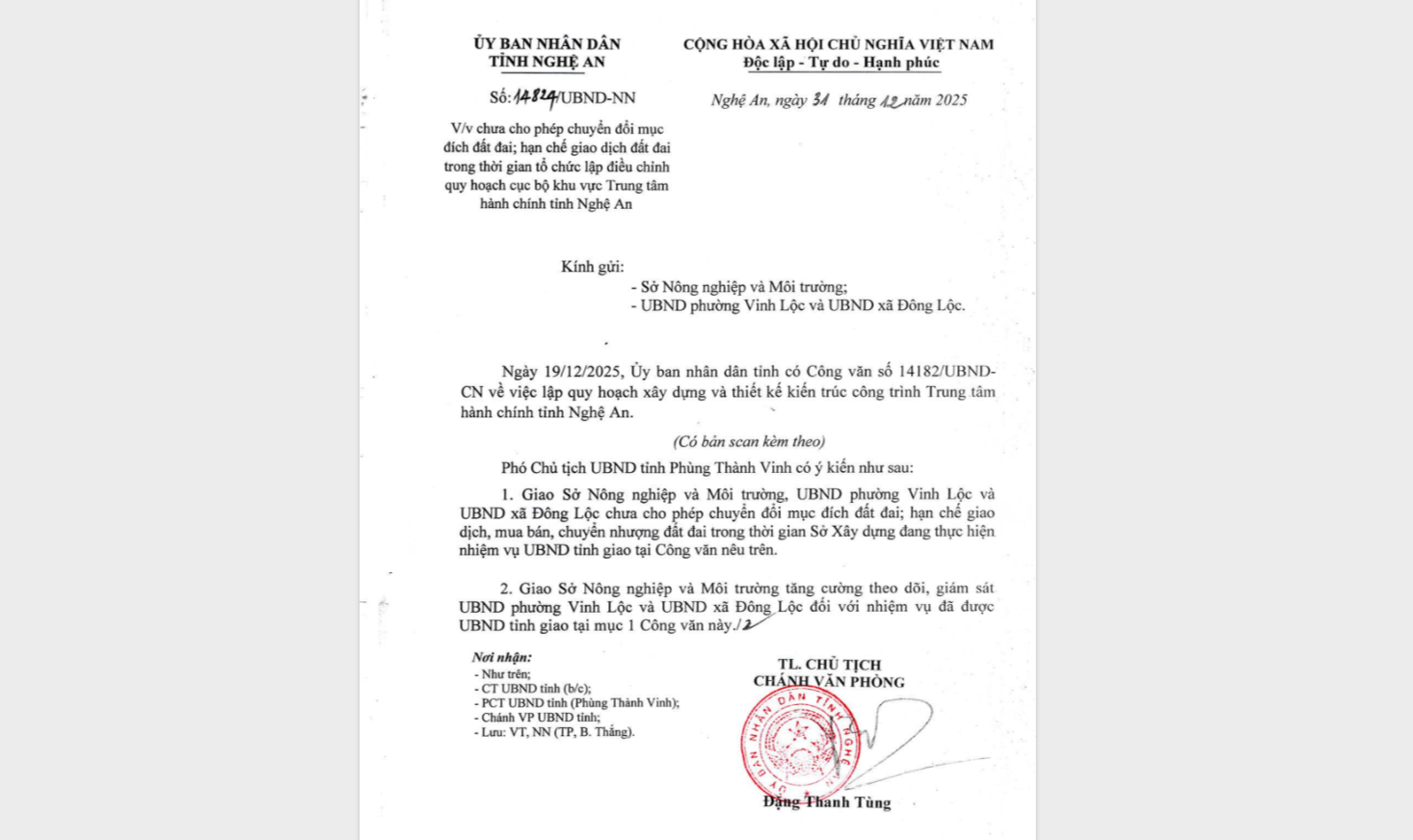 Văn bản giao hạn chế chuyển đổi đất