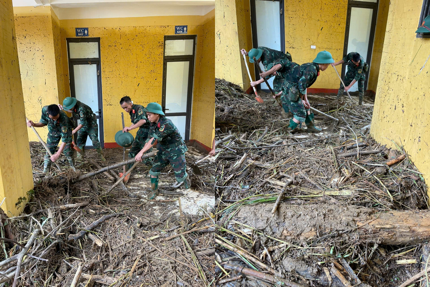 Một khối lượng rác thải, bùn đất và sình lầy rất lớn đã được những người lính Bộ CHQS tỉnh Lào Cai nhanh chóng dọn dẹp trong thời gian ngắn. lao-cai-3.jpg
