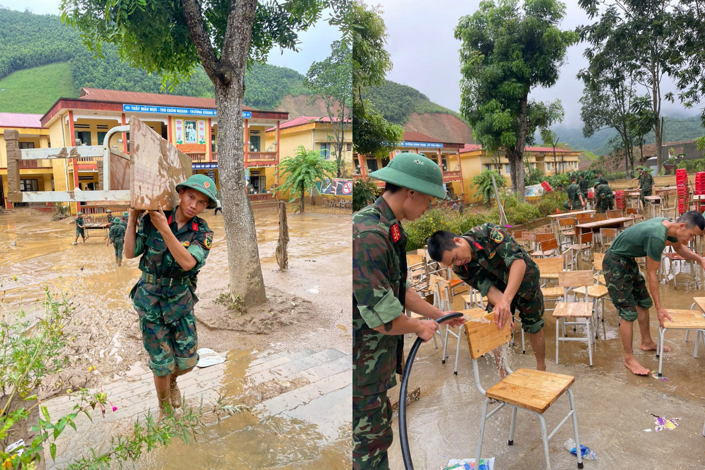 Nhiều trường học đã được bộ đội khẩn trương dọn dẹp, nhằm giúp thầy cô giáo và học sinh sớm được dạy và học. lao-cai-2.jpg
