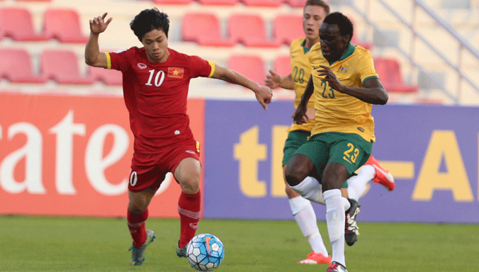 Tinh thần chiến đấu tốt không đủ giúp U23 Việt Nam có được bàn thắng trước U23 Australia. Ảnh: VSI