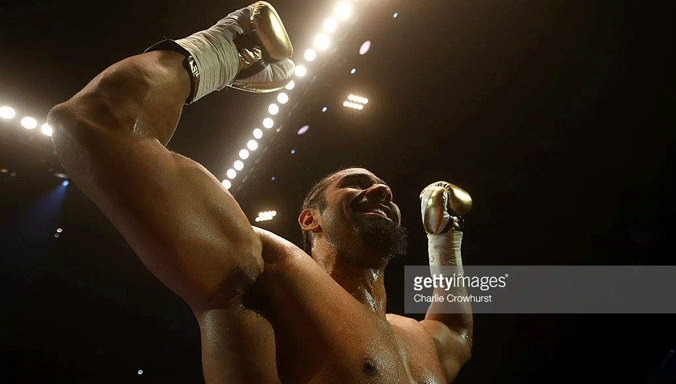 David Haye phấn khích với chiến thắng chóng vánh ngày trở lại với sàn đấu. Ảnh: GETTY IMAGES 