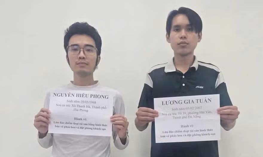 Đối tượng Nguyễn Hiếu Phong và Lương Gia Tuấn (Ảnh: CAĐN)