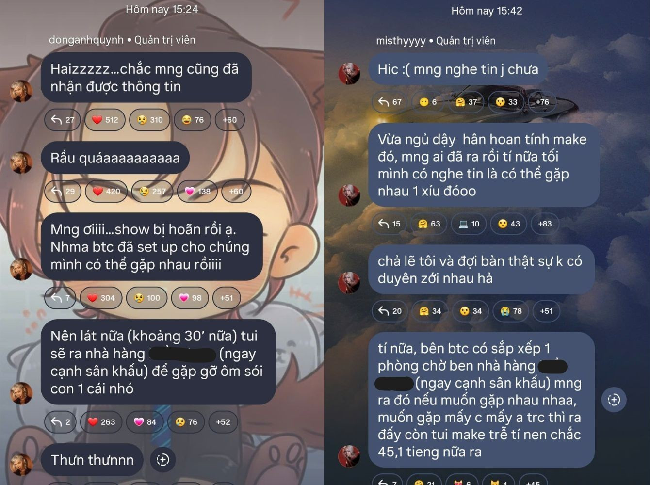 Từ trưa nay, các nghệ sĩ đã liên tục cập nhật tình hình, nhắn nhủ người hâm mộ giữ gìn sức khỏe, đảm bảo an toàn trước thời tiết mưa gió. bomddt-3.jpg