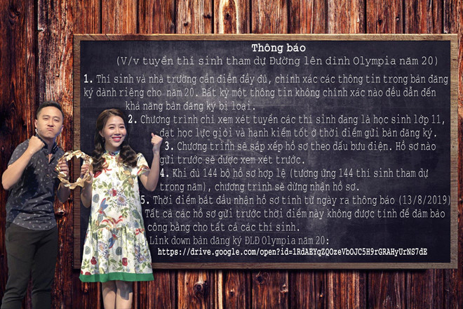 Thông báo tuyển thí sinh tham dự Olympia năm 20 được fanpage chương trình đăng tải. Ảnh: Đường lên đỉnh Olympia. Thông báo tuyển thí sinh tham dự Olympia năm 20 được fanpage chương trình đăng tải. Ảnh: Đường lên đỉnh Olympia.