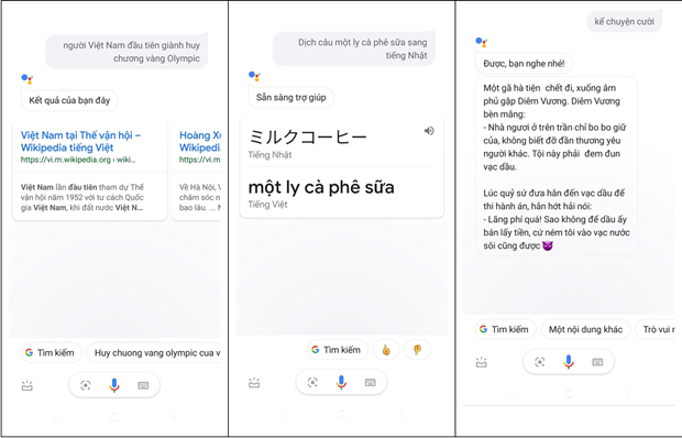 Một số hình ảnh trải nghiệm Google Assistant trên điện thoại. (Ảnh chụp màn hình) Một số hình ảnh trải nghiệm Google Assistant trên điện thoại. (Ảnh chụp màn hình)