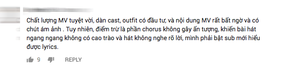 Một cảm nhận khác của khán giả. Dù vẫn còn những điểm trừ nhưng rõ ràng MV không thể chê vào đâu được.