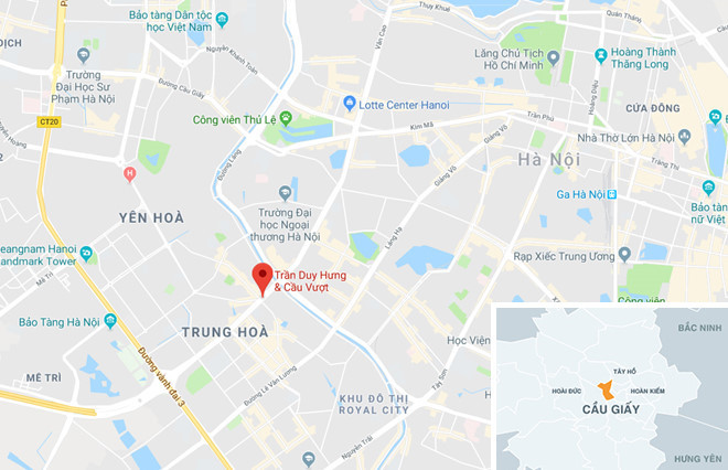 Cầu vượt Trần Duy Hưng - Nguyễn Chí Thanh (Trung Hòa, Cầu Giấy, Hà Nội), nơi xảy ra vụ tai nạn liên hoàn. Ảnh: Google Maps. Cầu vượt Trần Duy Hưng - Nguyễn Chí Thanh (Trung Hòa, Cầu Giấy, Hà Nội), nơi xảy ra vụ tai nạn liên hoàn. Ảnh: Google Maps.
