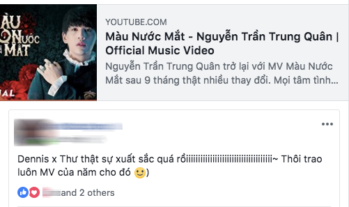 Một khán giả không ngần ngại bầu chọn cho Màu Nước Mắt là MV của năm.
