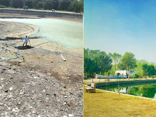 Một trong những thành quả của anh Tanwar: một hồ nước đã được phục hồi.