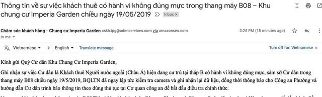 Thông báo của Ban Quản lý khu chung cư Chung cư Imperia Garden (Thanh Xuân, Hà Nội) về vụ việc. Thông báo của Ban Quản lý khu chung cư Chung cư Imperia Garden (Thanh Xuân, Hà Nội) về vụ việc.