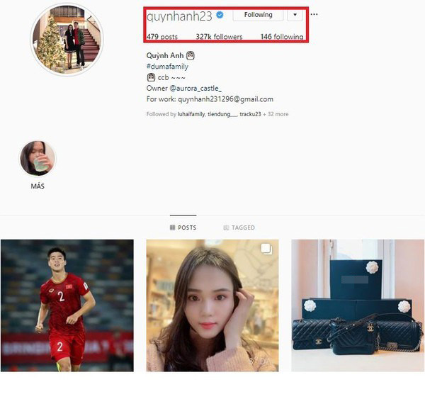 Hiện tại, Instagram của Quỳnh Anh cũng đã có tích xanh, chứng tỏ độ nổi tiếng của cô nàng không hề kém cạnh chàng bạn trai cầu thủ của mình. Hiện tại, Instagram của Quỳnh Anh cũng đã có tích xanh, chứng tỏ độ nổi tiếng của cô nàng không hề kém cạnh chàng bạn trai cầu thủ của mình.