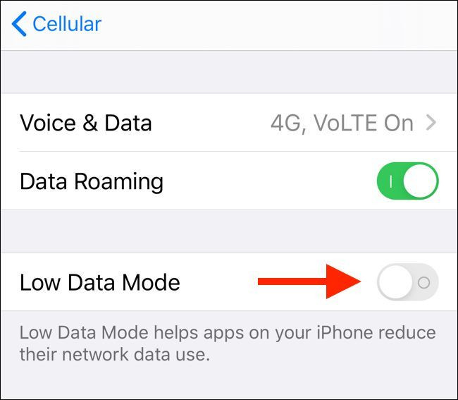 Kích hoạt Low Data Mode (Chế độ dữ liệu thấp) bằng cách nhấn vào biểu tượng này. Kích hoạt Low Data Mode (Chế độ dữ liệu thấp) bằng cách nhấn vào biểu tượng này.