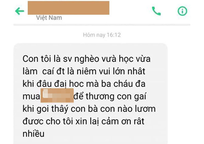 Nội dung tin nhắn mẹ nữ sinh nhắn cho “người nhặt được” điện thoại của cô con gái khiến nhiều người suy ngẫm. Nội dung tin nhắn mẹ nữ sinh nhắn cho “người nhặt được” điện thoại của cô con gái khiến nhiều người suy ngẫm.