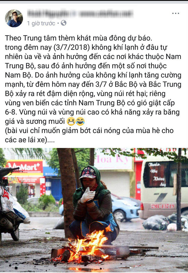 Anh bạn này còn đăng hẳn clip dự báo không khí lạnh.