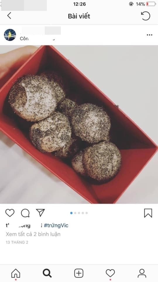 T.H đăng ảnh chụp trứng rùa biển trên Instagram hôm 13/02 và còn đặt hashtag #trứngvic (trứng rùa vích). T.H đăng ảnh chụp trứng rùa biển trên Instagram hôm 13/02 và còn đặt hashtag #trứngvic (trứng rùa vích).