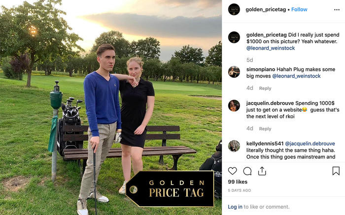 Trang Instagram Golden Price Tag cho biết cặp đôi này đã chi 1000 USD để được xuất hiện trên trang của họ. Trang Instagram Golden Price Tag cho biết cặp đôi này đã chi 1000 USD để được xuất hiện trên trang của họ.
