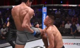 Pha lên gối khiến Steven Nguyễn bị hạ knock-out.