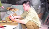 Lực lượng chức năng đang phân loại, kiểm đếm số hàng lậu vừa thu giữ. Ảnh: TTXVN