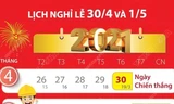 Chi tiết lịch nghỉ lễ 30/4 và 1/5/2021 