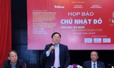 nhà báo Lê Xuân Sơn - Tổng Biên tập báo Tiền Phong, Trưởng Ban Tổ chức phát biểu tại buổi họp báo. Ảnh: Xuân Tùng